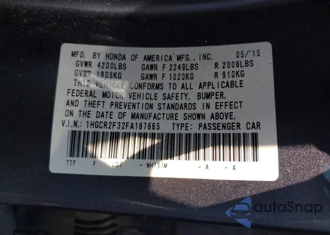 2015 Honda Accord Lx z USA, uszkodzony, nr VIN 1HGCR2F32FA187665